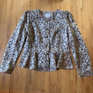Armani Collezioni designer peplum jacket, 10. Floral satin. Shoulder detail.